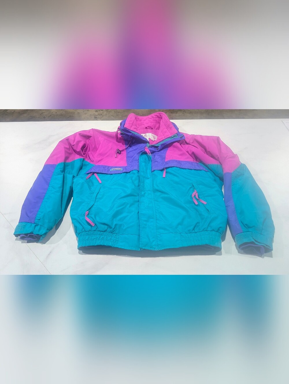 Men's Vintage 90's Columbia Radial Sleeve 3-in-1 Winter Jacket in Teal & Pink